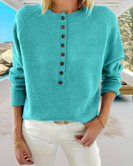 Effen kleur casual trui met enkele rij knopen
