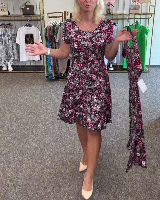 Jurk Stijlvol Smalle Taille Gedrukt