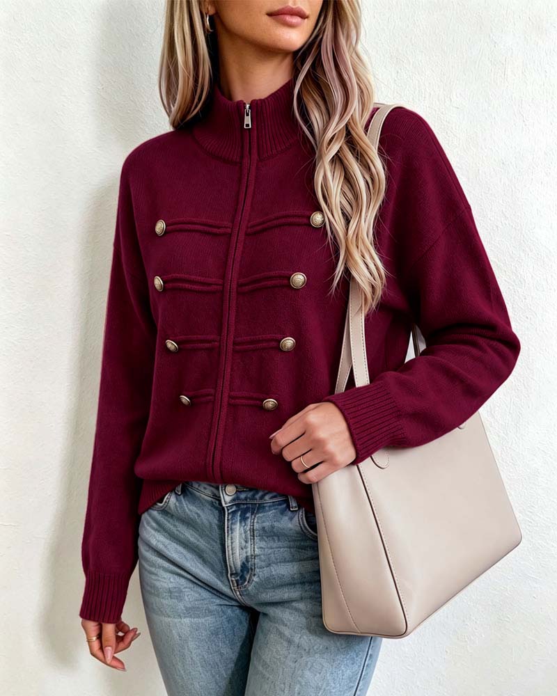 Cardigan Mandarin Kraag Mode Rits Gebreid