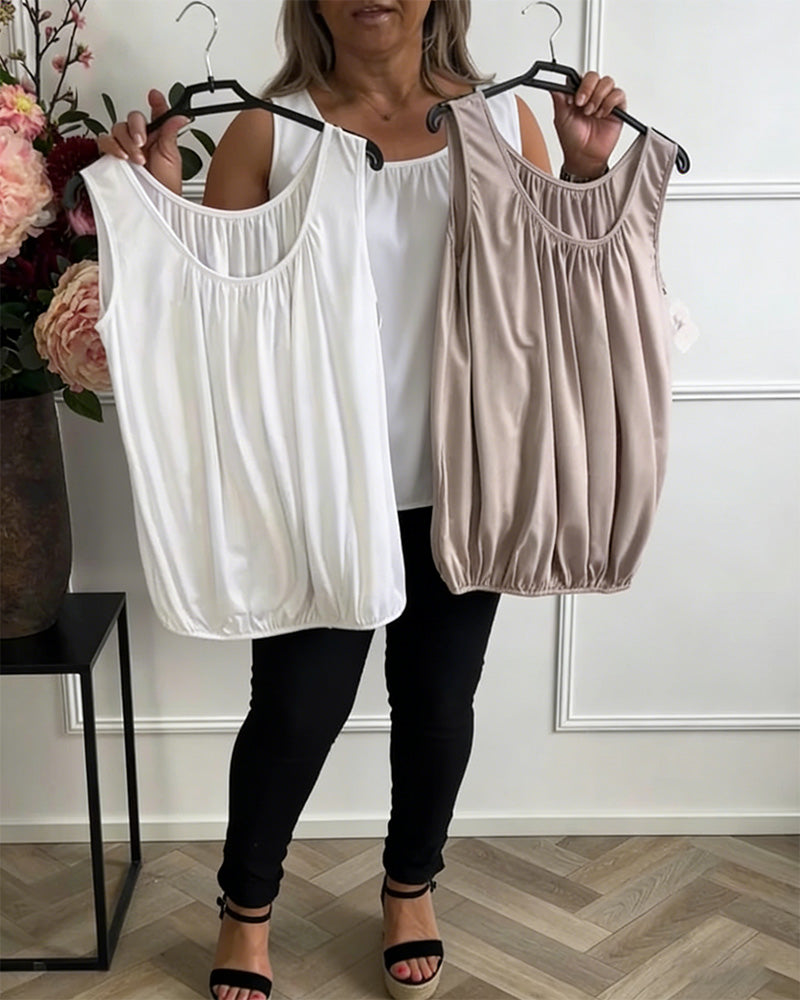 Tanktop Mouwloos Effen Geplooid