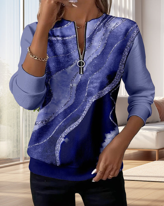 Sweatshirt Met Halve Rits En Vintageprint