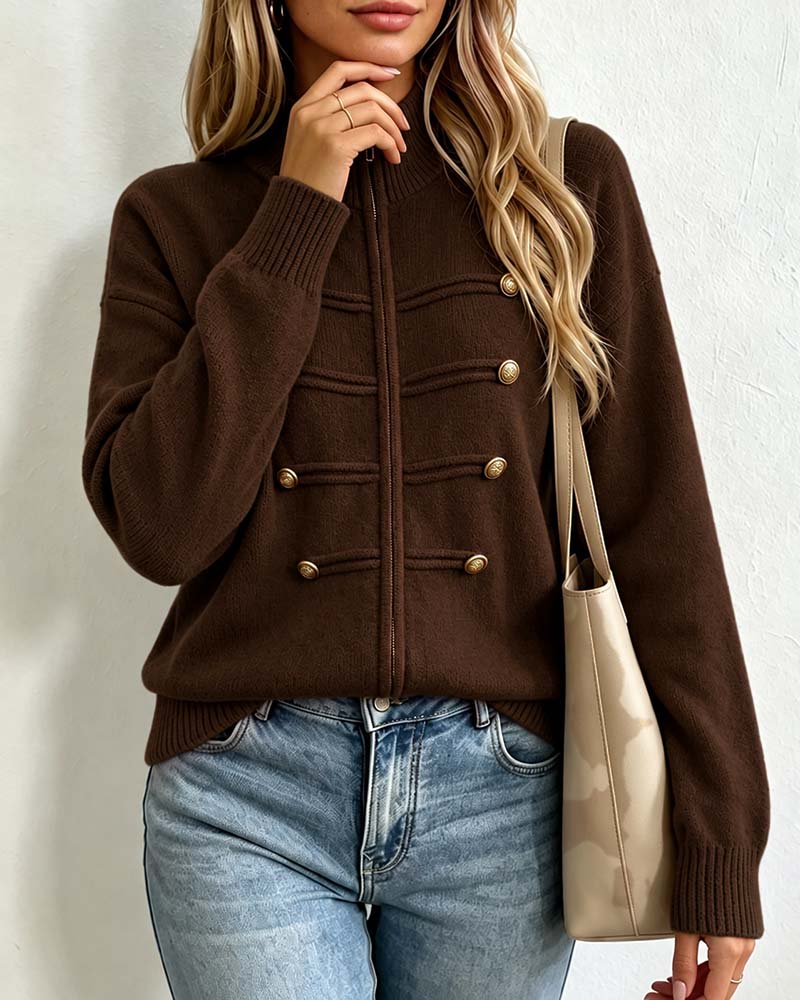 Cardigan Mandarin Kraag Mode Rits Gebreid