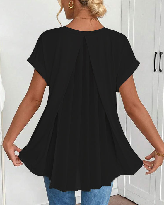 T-Shirt Met Korte Mouwen Effen Kleur Patchwork