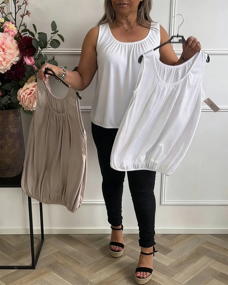 Tanktop Mouwloos Effen Geplooid