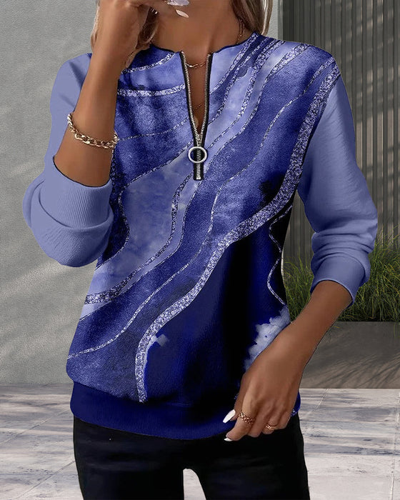 Sweatshirt Met Halve Rits En Vintageprint