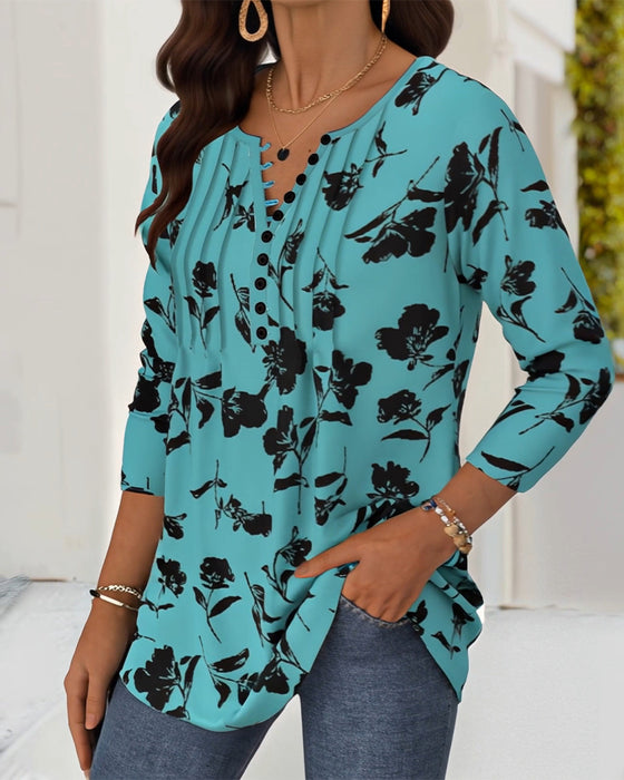 Blouse Knopen Print Mode