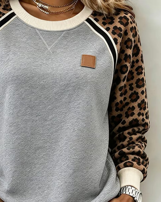 Sweatshirt Luipaard Kleurblok Rondhals