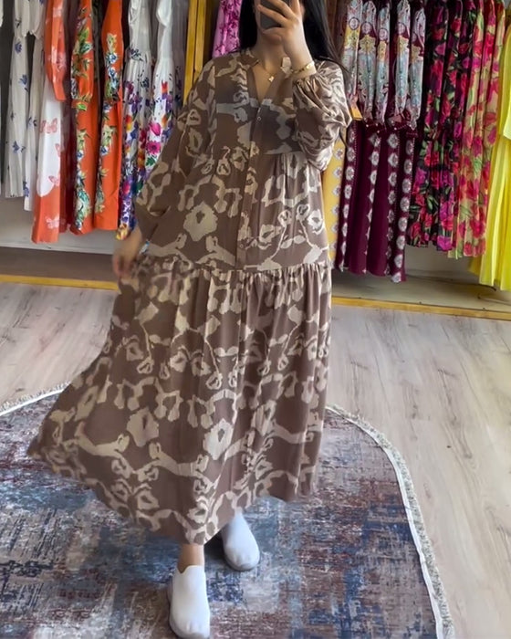Losse jurk met print en knoopsluiting