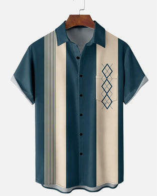 Shirt Kraag Kleurenblok Streep Ruit