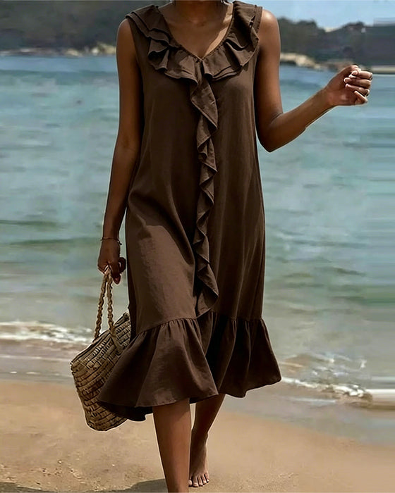 Jurk V-Hals Ruffle Mouwloos