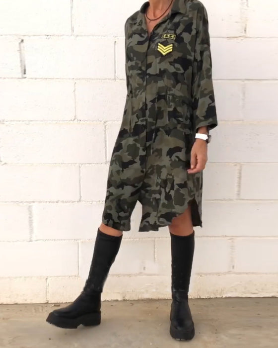 Camouflage Gedrukte Jurk Lange Mouwen