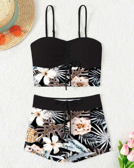 Bikini Bedrukt Trekkoord High-Waisted