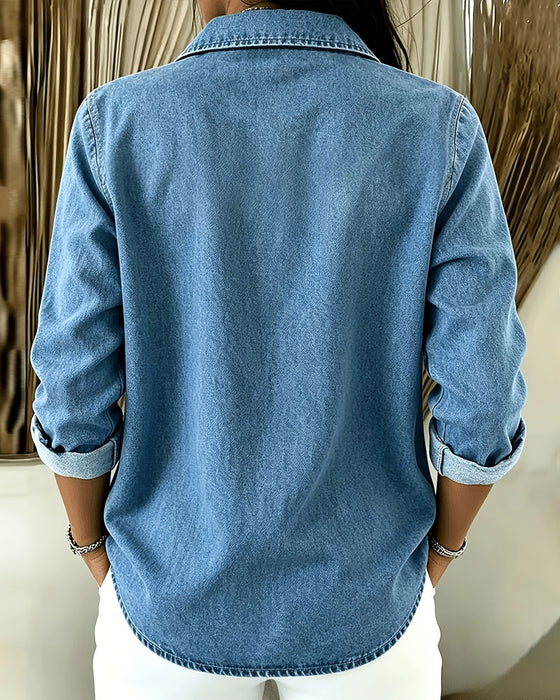 Blouse Slag Rits Lange Mouw