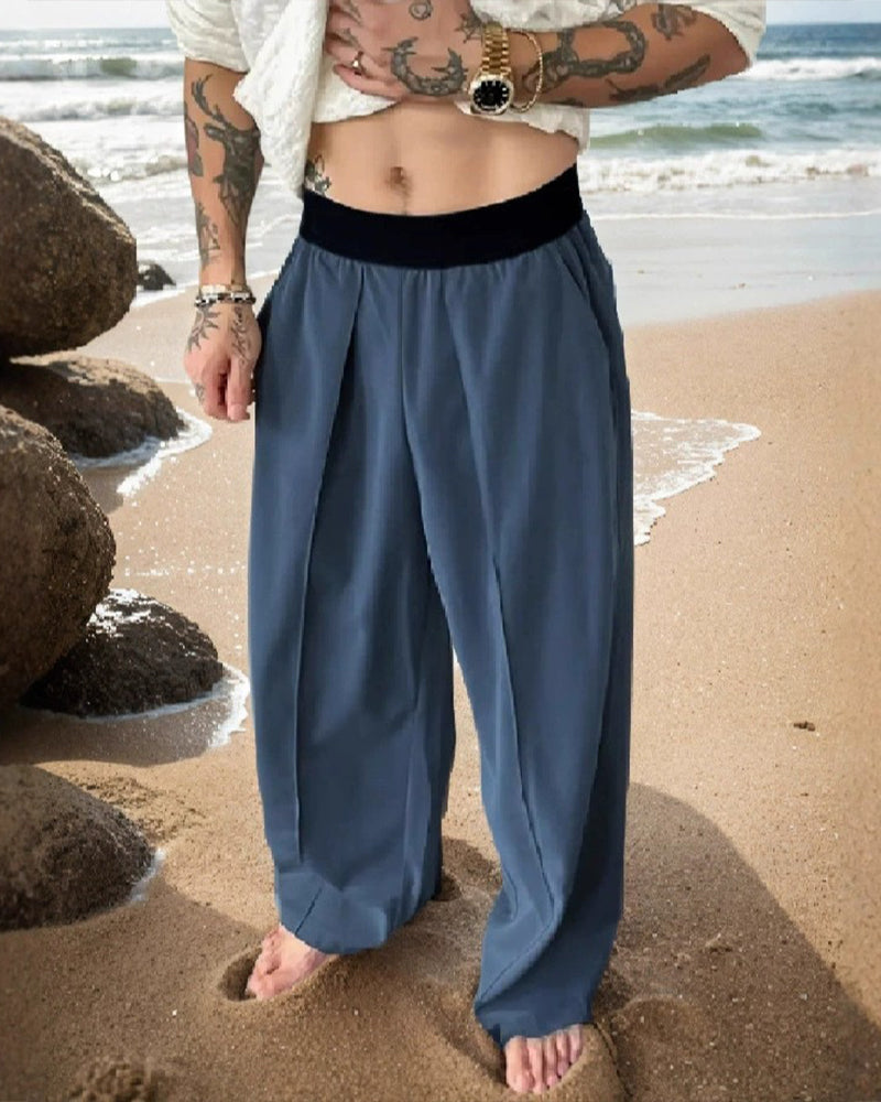 Broek Kleurblok Elastische Taille Casual