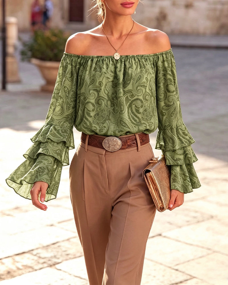Blouse Stijlvol Off-Schouder Paisley Print