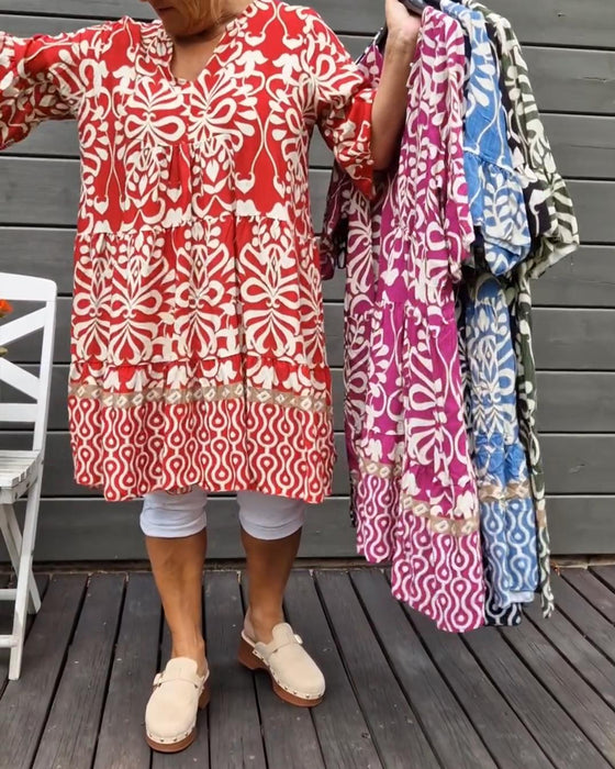 Losvallende blouse met V-hals en print