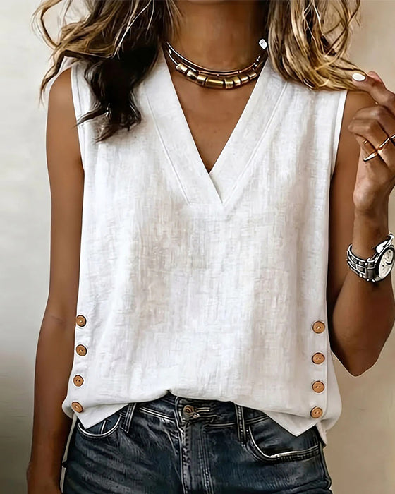 Tank Top V-Hals Mouwloos Dubbelzijdige Sluiting