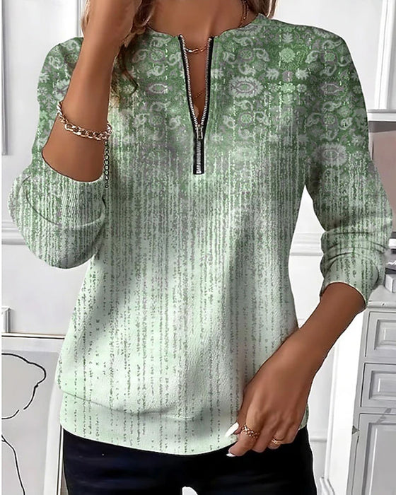Sweatshirt Vintage Bloemen Verloop Half-Rits