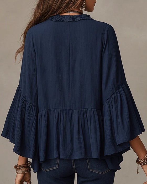 Blouse V-Hals Scallop Ruffle Rand
