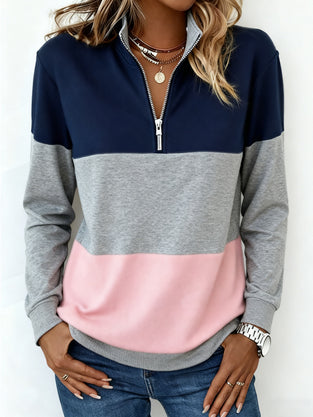 Lange Mouwen Sweatshirt Met Halve Rits En Colorblock