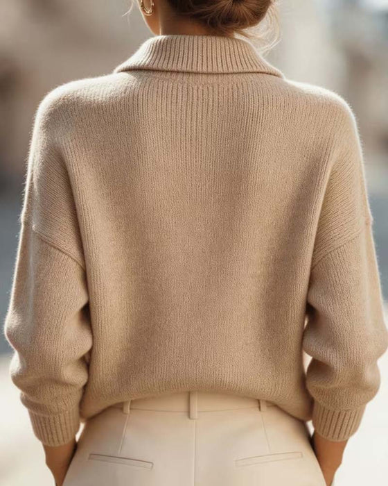 Pullover Omslagkraag Drop-Schouder Effen Lange-Mouw