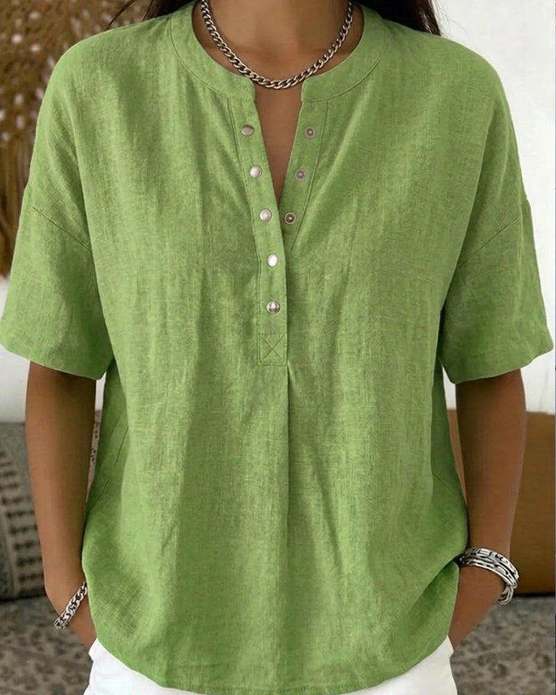 Blouse Effen Kleur Casual Kort Mouw