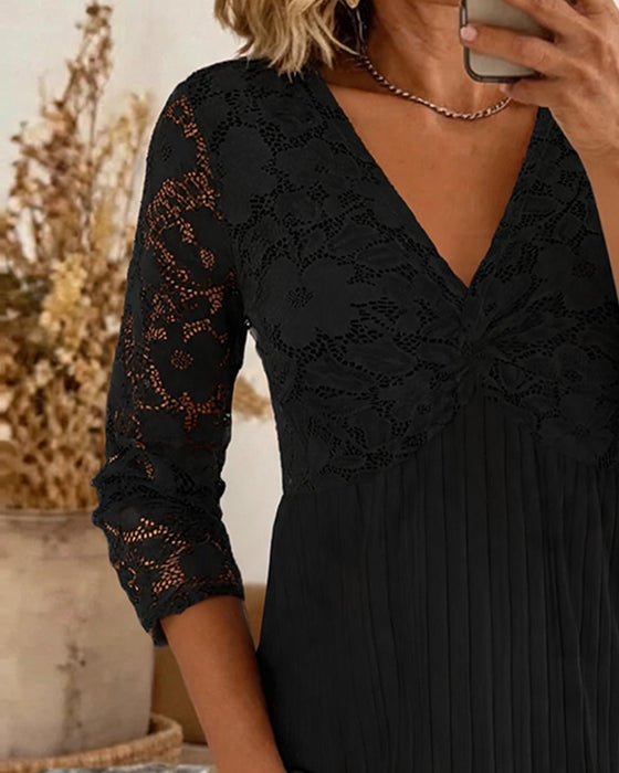 Blouse Relaxed V-Hals Kant Paneel
