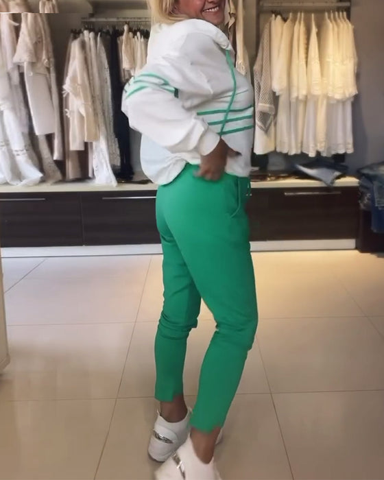 Casual hooded sweatshirt set met gestreepte print