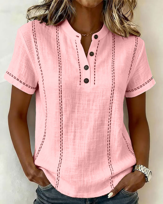 T-Shirt Mode Vrijblijvend Knoop V-Hals