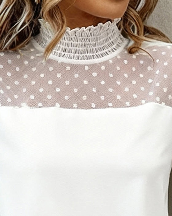 Effen Blouse Met Lantaarnmouwen En Patchworkdetails