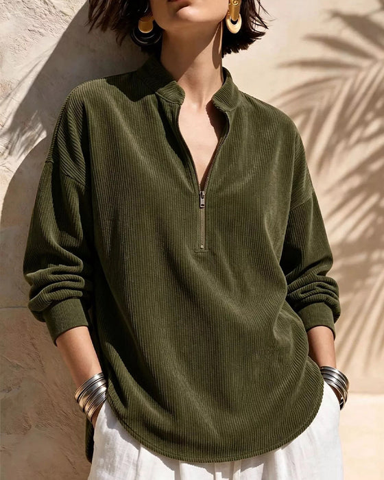 Blouse Rits Staande Kraag Ribfluweel
