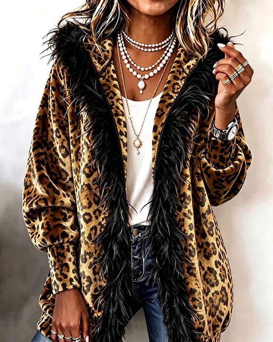 Jas Luipaardprint Pluche Capuchon