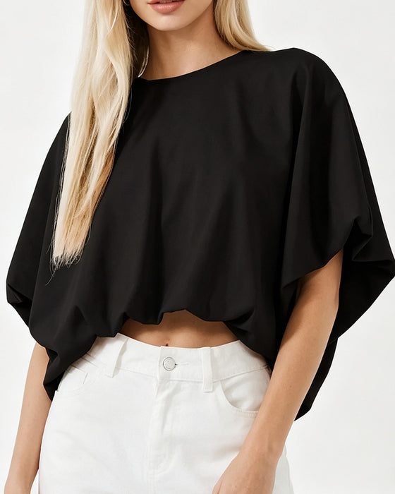 Top Effen Kleur Pofmouw Cropped