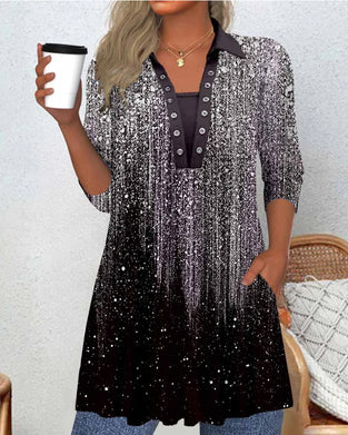 Langmouwige Blouse Met Kraag En Print