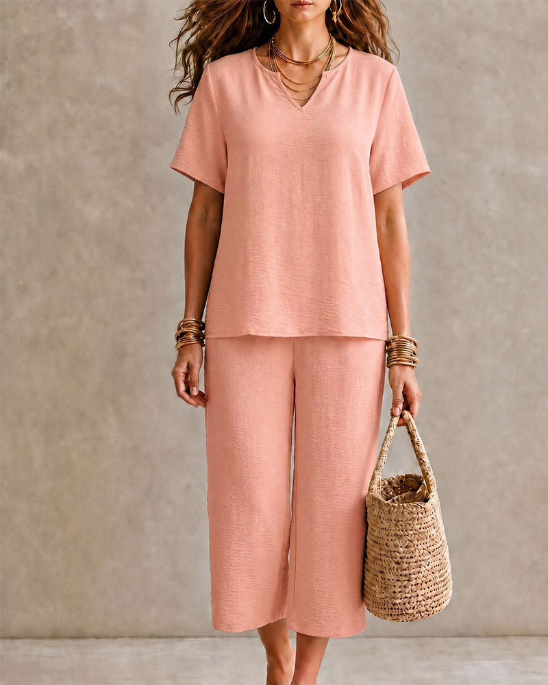 Set Korte Mouw Top En Geknipte Broek