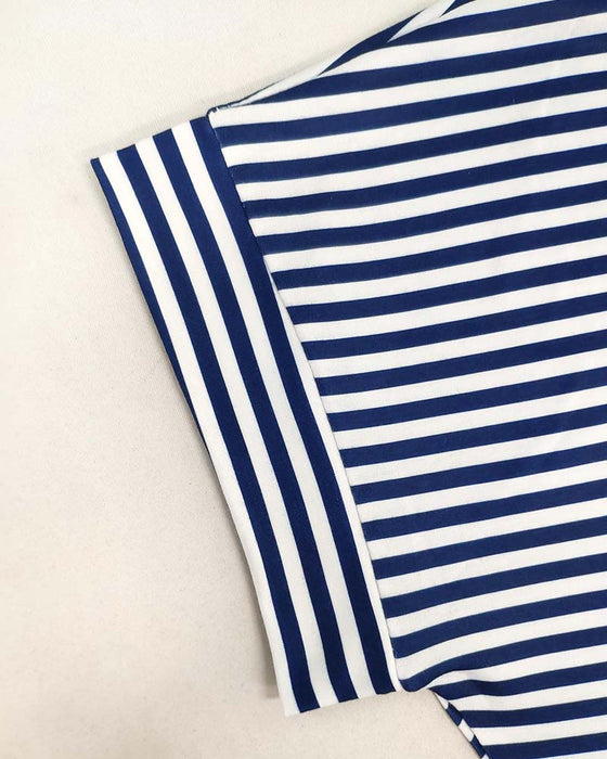 Jurk Ronde Hals Streep Stropdas Taille
