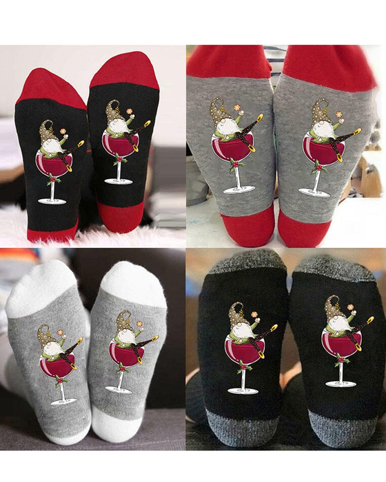 🧦Sokken Kerstkabouter Wijnglas Unisex Crew🧦