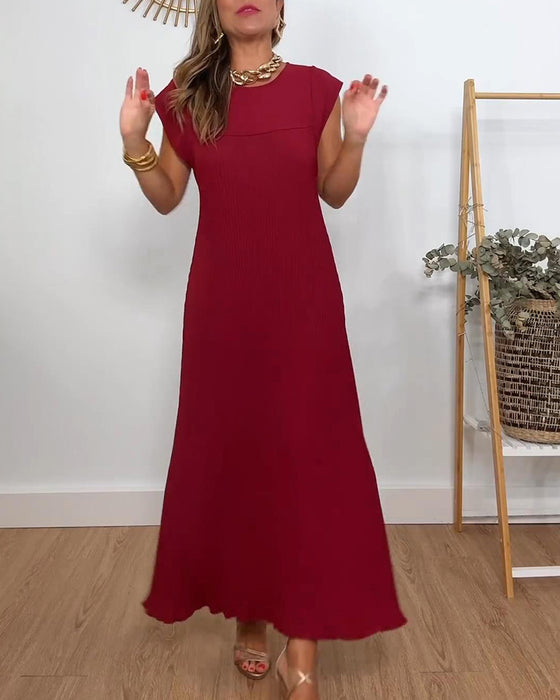 Mouwloze geplooide eenvoudige effen kleur jurk