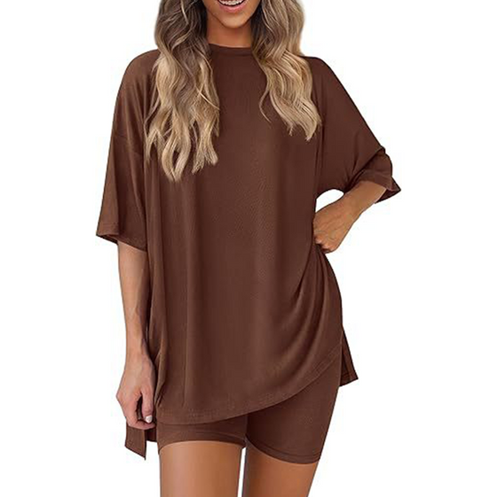 Casual Set Met Effen Kleur En Losse Pasvorm
