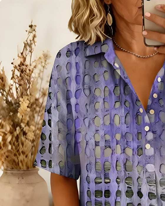 Blouse Stippenprint Knoop Half Knoopsluiting
