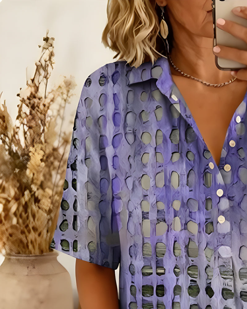 Blouse Stippenprint Knoop Half Knoopsluiting
