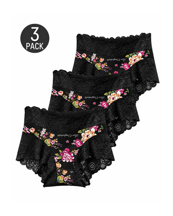 Slips 3-Pack Hoge Taille Bloemig Print Kant Rand