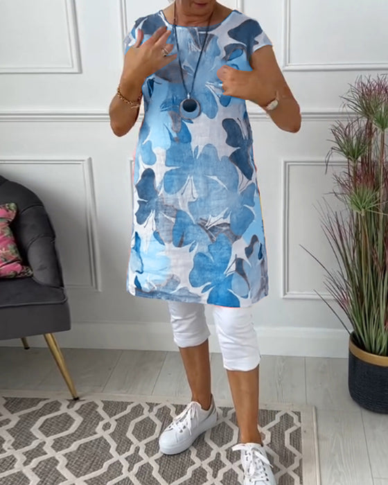 Casual lange top met kleurrijke bloemenprint