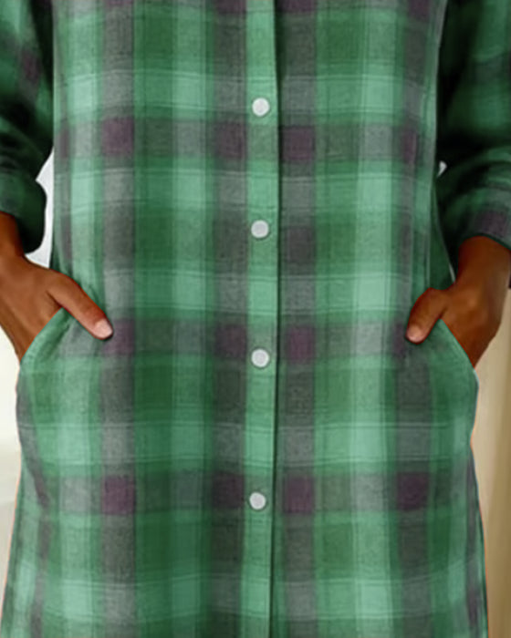 Jurk Overhemd Revers Ruit Knoopsluiting