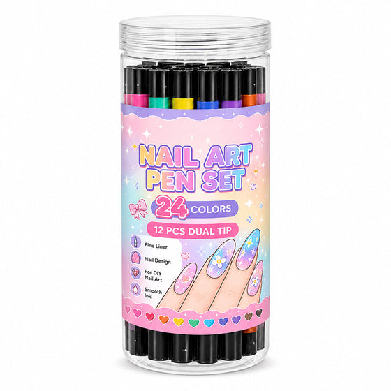 24 Kleuren Dubbelzijdige Nagelkunstpennen Set