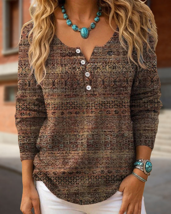 Top Met Vintage Stijl, Casual Sfeer En Knop Detail