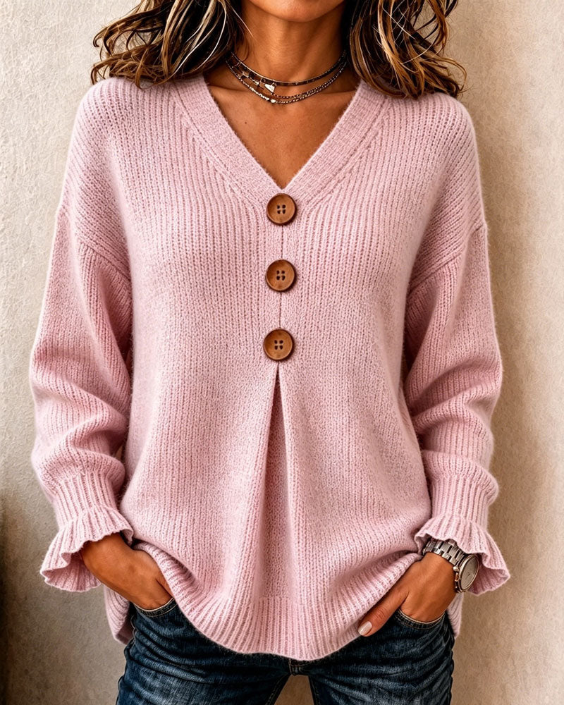 Trui V-Hals Knoop Pullover