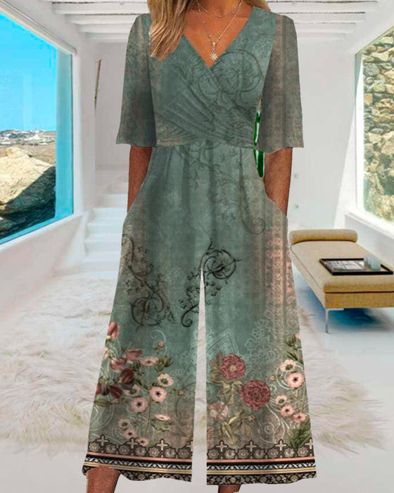 Vintage jumpsuit met bloemenprint en zak