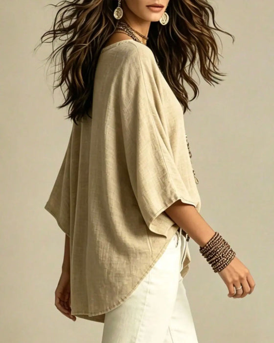 Blouse V-Hals Driekwart Mouw Los
