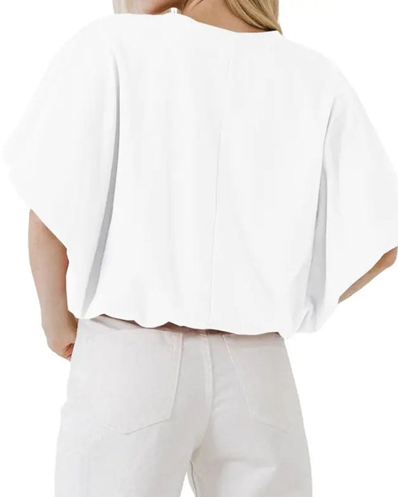 Top Effen Kleur Pofmouw Cropped